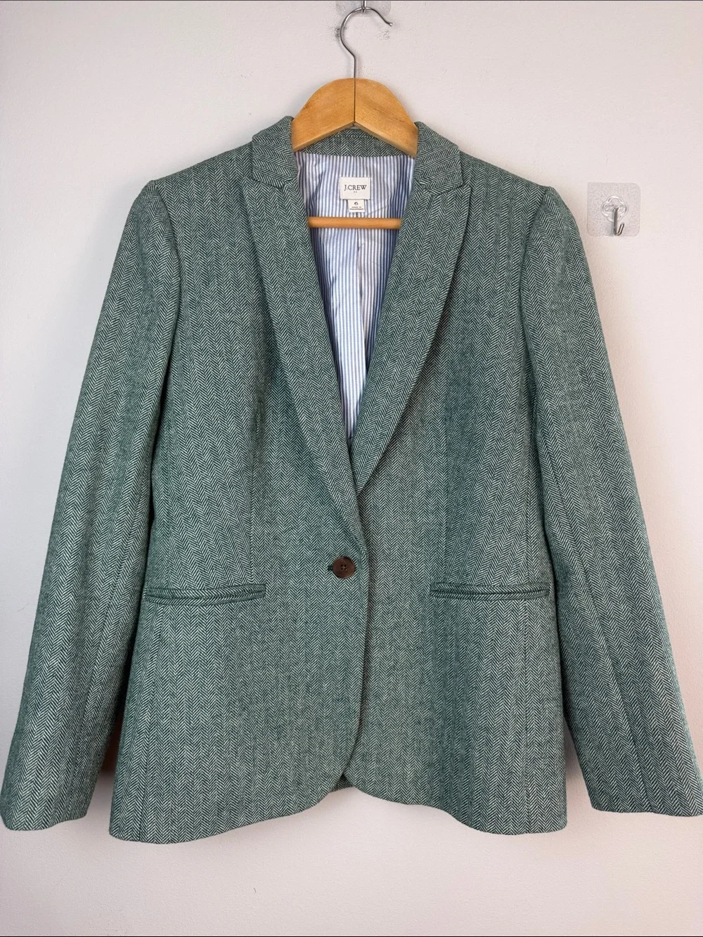 J. Crew FA24 Hollander Blazer Wool Blend in Green Herringbone Office Preppy Work